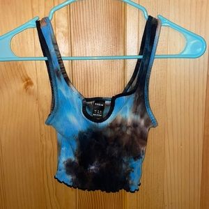 Cropped blue and brown tye dye tank top